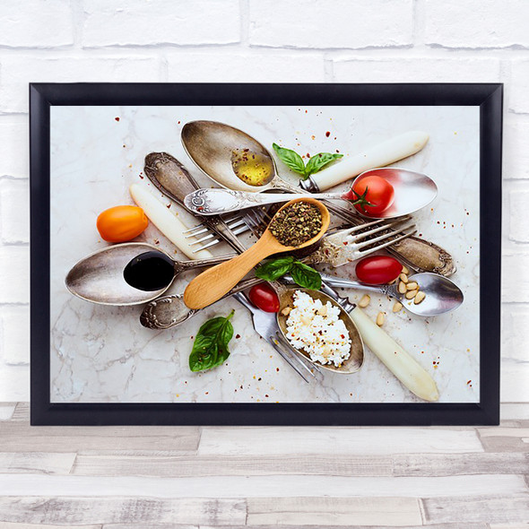 Food Ingredients Salad Tomato Cooking Cutlery Kitchen Wall Art Print