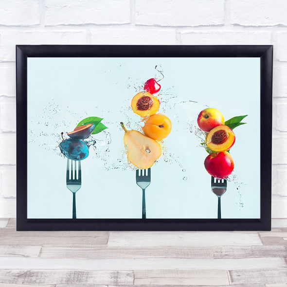 Making Fruit Salad Splash Kitchen Food Fork Metal Water Wall Art Print