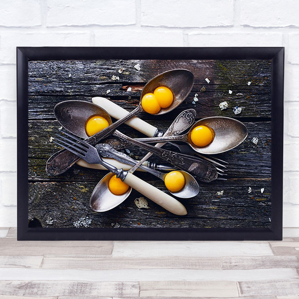 Spoons Yolks Food Egg Yolk Eggs Yellow Cutlery Spoon Spoons Fork Wall Art Print