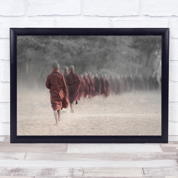 Every Day Trip Monks Monk Documentary Line Queue Buddhism People Wall Art Print