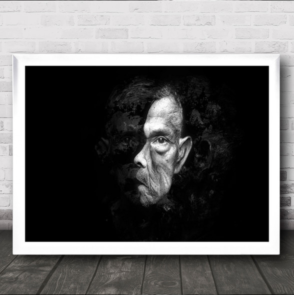 Two side Dark Low Key Illusion B&W Face Double Exposure Man Eye Wall Art Print