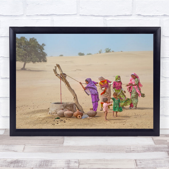 Water Pullers Pakistan Thar Desert Pitchers Women Children Well Wall Art Print