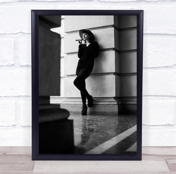Woman Model Person Concrete Hat Cigar Smoke Smoker B&W Portrait Wall Art Print