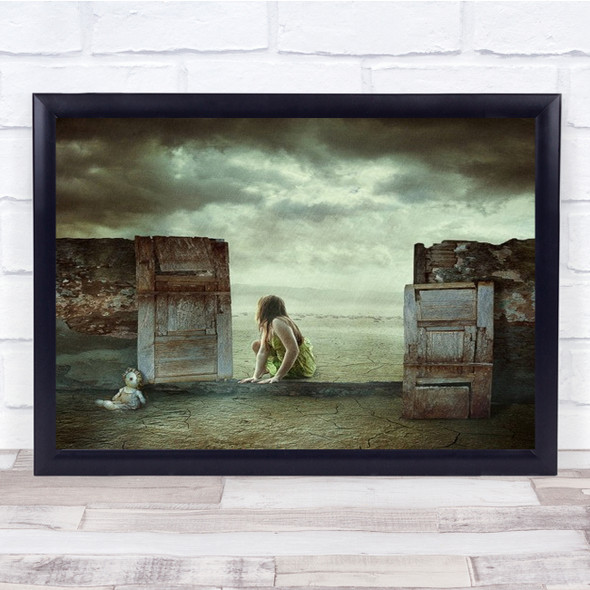 Awkward Age Creative Edit Fence Gateway Doll Desert Rain Rainy Wall Art Print
