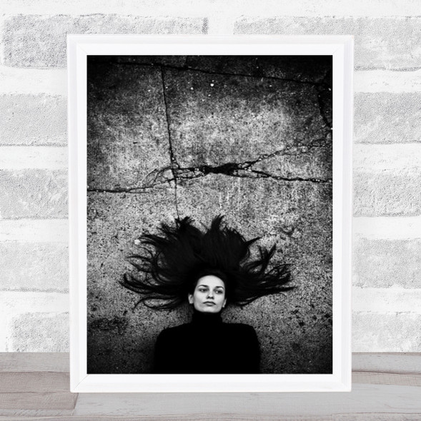 Silvia Portrait Hair Crack Pavement Person Imotski B&W Croatia Wall Art Print