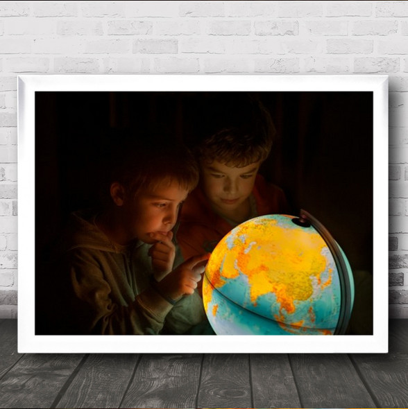 Haciendo Planes Kids Children Map Globe Earth Childhood Light Wall Art Print