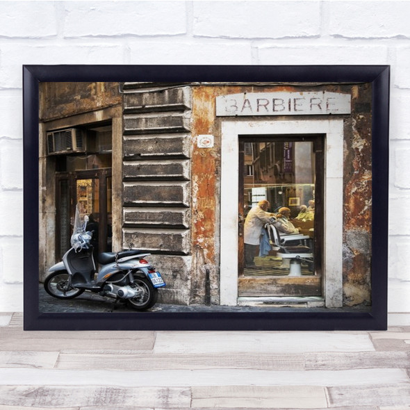 Barbiere Rome Scooter Barber Street People Old Italy Haircut Wall Art Print
