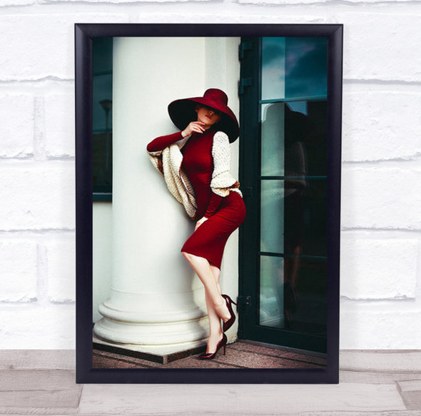 Elegance Is The Only Beauty  Red Dress And Hat Woman Elegant Wall Art Print