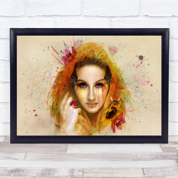 Summer Composite Conceptual Watercolour Woman Paint Splatter Wall Art Print