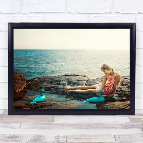 Swan Lake Child Seascape Ducks Portrait Person Girl Outdoors Wall Art Print