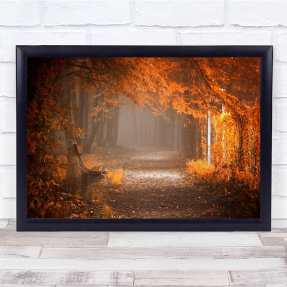 Waiting To Fall Tree Fog Autumn Mist Leaves Leaf Woods Light Wall Art Print