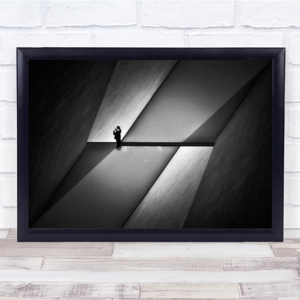 Hall Of Confusion Abstract Shapes Geometry Alone Lonely B&W Wall Art Print