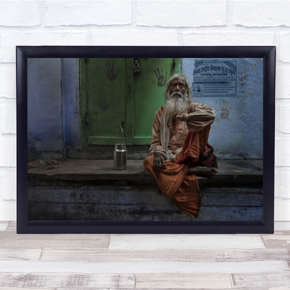 Hand Story Portrait India In Jar Tin Orange Handmark Wall Window Art Print