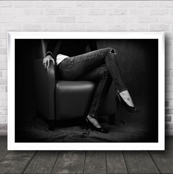 Heart Portrait Tattoo B&W Armchair Chair Jeans Fashion Gole Wall Art Print