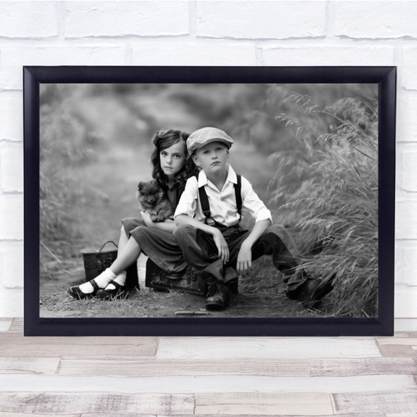 In Dreams B&W Suitcase Bag Kids Children People Dog Pet Hat Wall Art Print