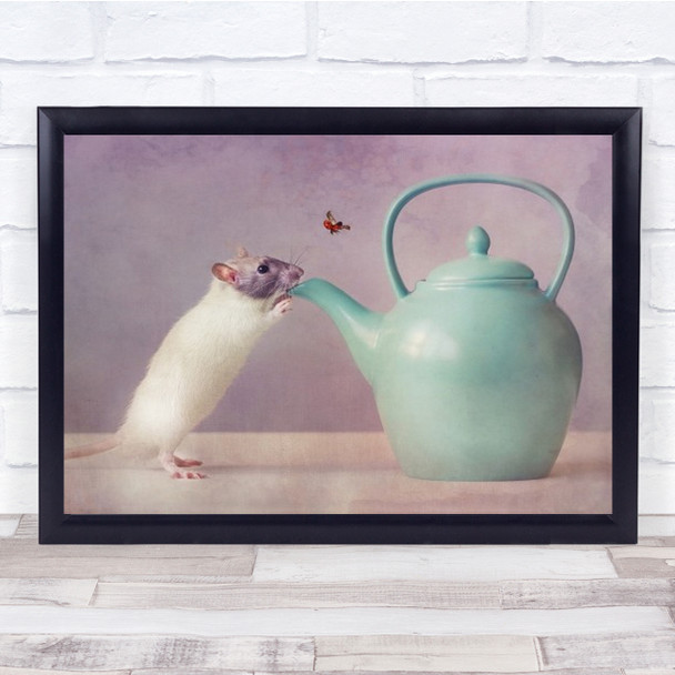 Snoozy Rat Rodent Teapot Ladybird Ladybug Mouse Tea Kitchen Wall Art Print