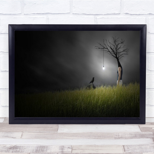 Conversation Lumineuse Avec Un Oiseau Light Bulb Tree Crow Wall Art Print