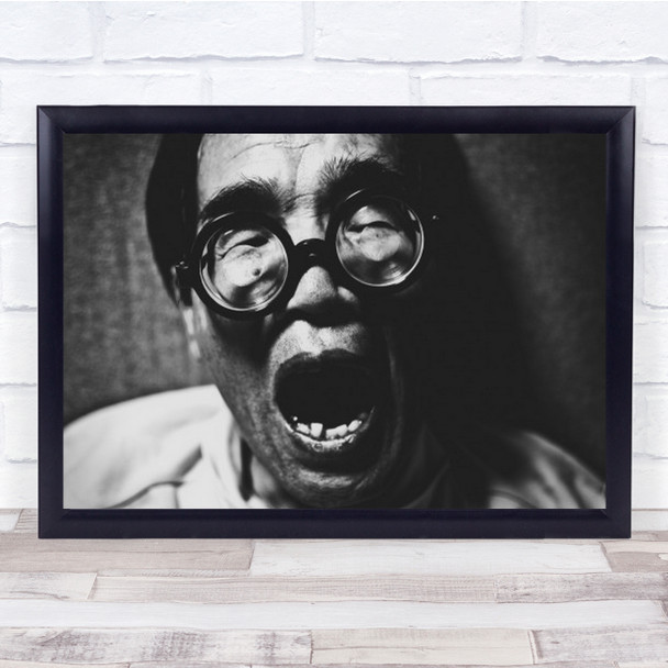 Poses Glasses Scream Cry Mouth B&W Man Portrait Pain Agony Wall Art Print