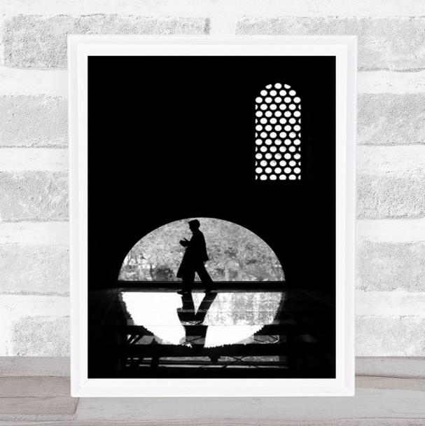 Step Abstract B&W Window Shadow Architecture Circles Round Wall Art Print