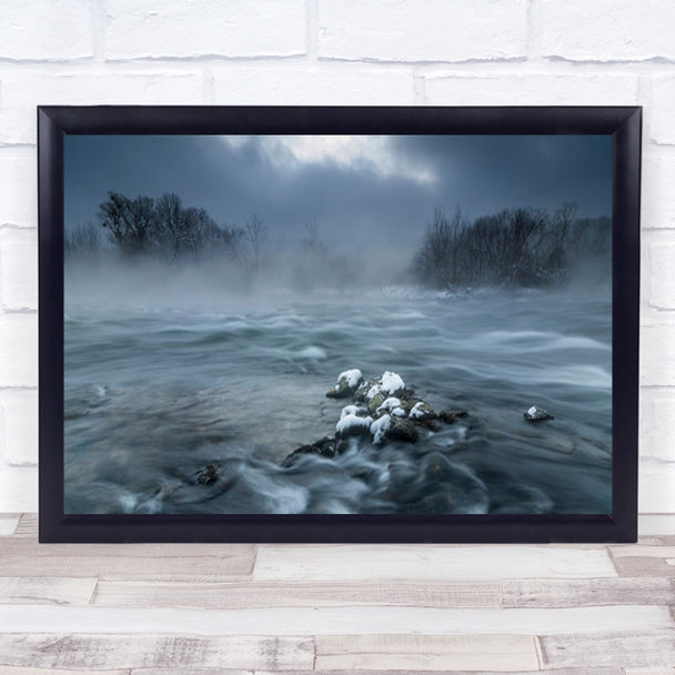 Frosty Morning At The River Snow Ice Fog Winter Landscape Wall Art Print