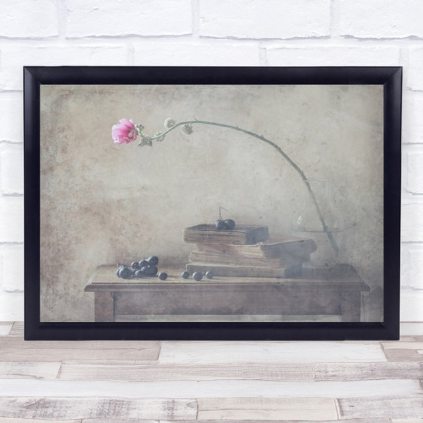 Mild Morning Of October Still Life Rose Flower Book Table Wall Art Print