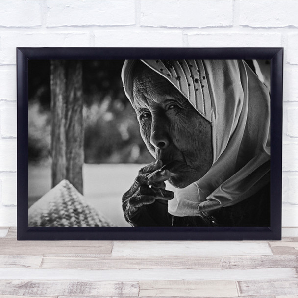 Time To Relax For Grandmother Old Woman Smoking Cigarette Wall Art Print