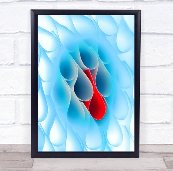 Drops Abstract Paper Red Blood Drop Water Blue Symbolism Wall Art Print