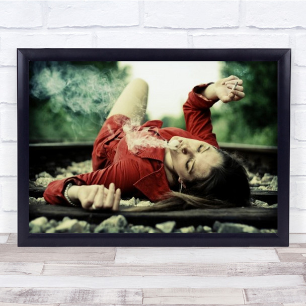 Iva Portrait Smoking Smoke Train Rail Track Woman Person Wall Art Print