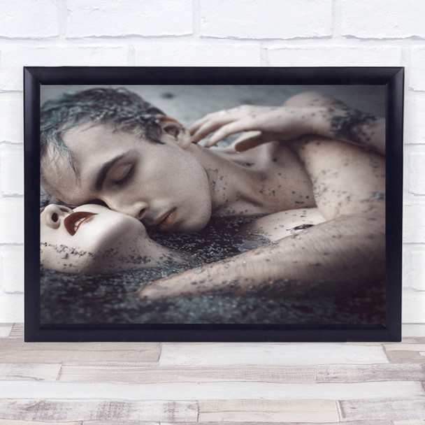 The River Bank Man Woman Boy Girl Water Love Hug Embrace Wall Art Print