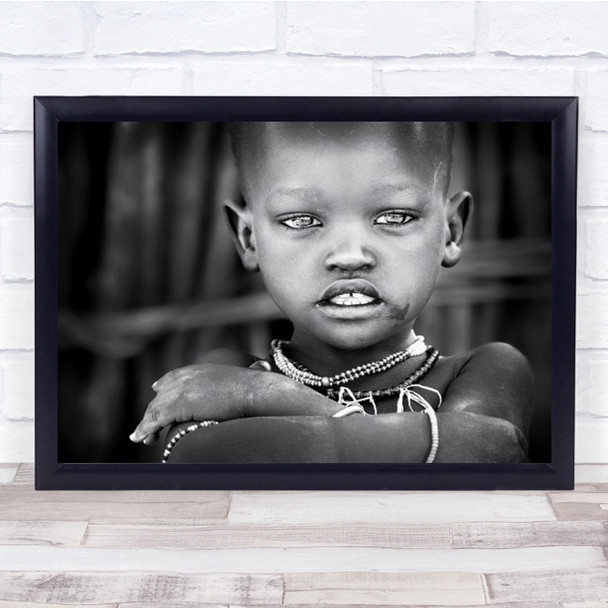 Wet Eyes Portrait B&W Documentary Kid Boy Child Necklace Wall Art Print