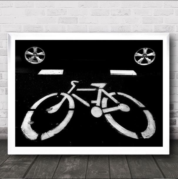 Bike Street Sign Wheels Auto Symbol Black-Whit Szczecin Wall Art Print