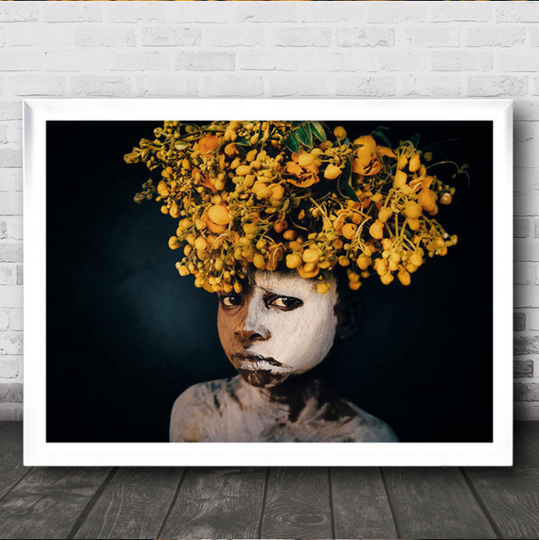 Color Boy Suri Ethiopia Tribe Tribal Ethnic Hat Yellow Wall Art Print