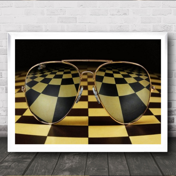 Fly On The Set Chessboard Yellow Distortion Sunglasses Wall Art Print