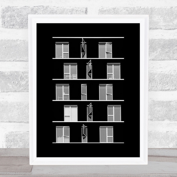 Open Windows Abstract Architecture Facade B&W Contrast Wall Art Print