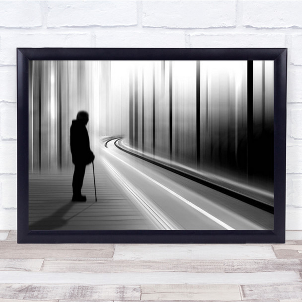 Waiting For The Train Wait Passenger Silhouette Shadow Wall Art Print