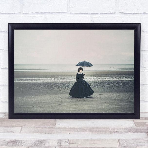 Shore Woman Umbrella Sea Seaside Victorian Mood Moody Wall Art Print
