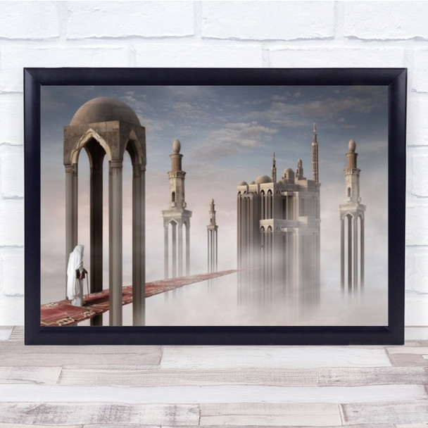 Old Man In Robes Walking Red Path Heavenly Structure Wall Art Print