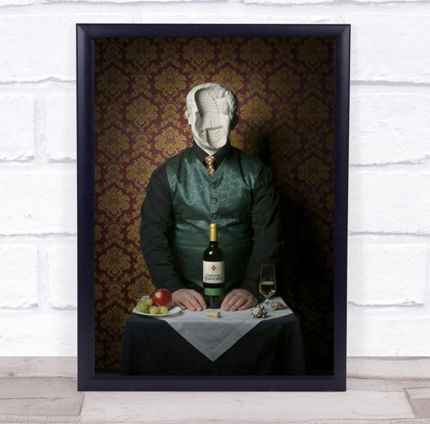 White Wine Obscuring Bottle Glass Stomped Face Dough Wall Art Print