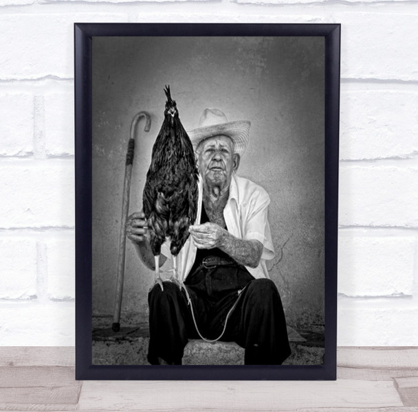 The Old Man With His Fighting Cock Cuba Rooster Hat Wall Art Print