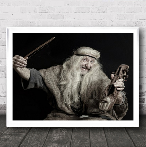 Fiddler Old Man Portrait Black White Fantasy Music Wall Art Print Fiddler Old Man Portrait Black White Fantasy Music Wall Art Print