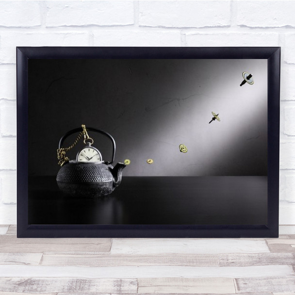 Tea Time Comes Teapot Teakettle Clock Watch Pocket Wall Art Print