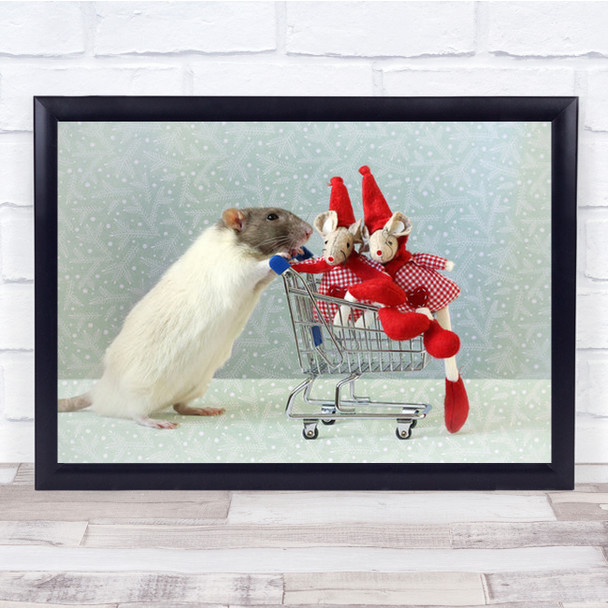 Christmas Shopping Mouse With Little Mice Trolley Wall Art Print