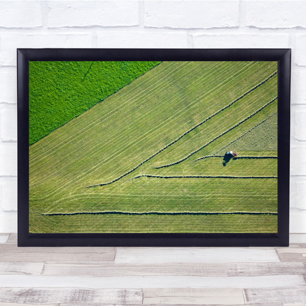 Green Gras Meadow Farm Tractor Line Triangle Tidy Wall Art Print
