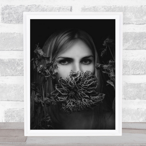 Silence Portrait Flower B&W Face Quiet Mute Muted Wall Art Print