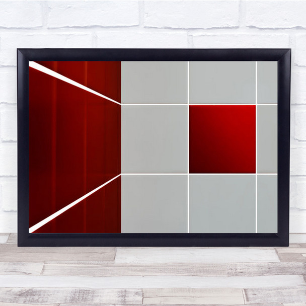 Tiles Wall Lines Geometric Square Red White Grey Tile Art Print