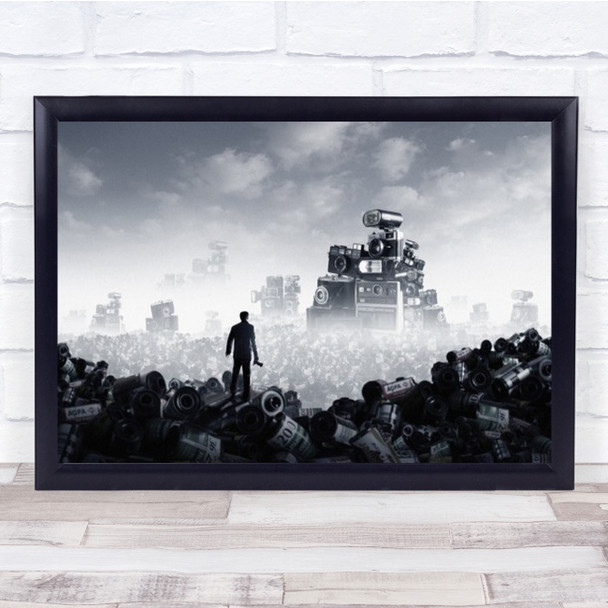 Back To The Past Mountains Of Polaroid Cameras Wall Art Print