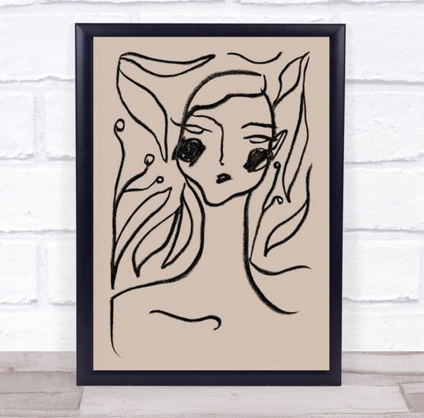 Gaia Black Illustration Woman Sketch Studio Wall Art Print