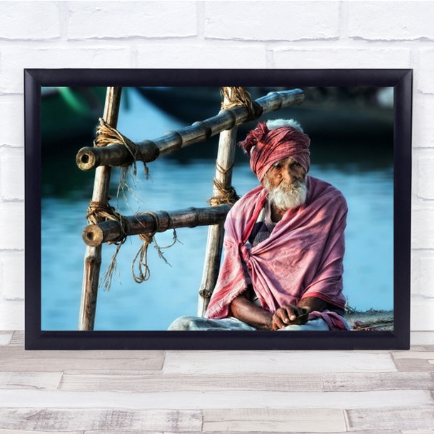 The Old Man And Ganges Portrait River Cane Wall Art Print
