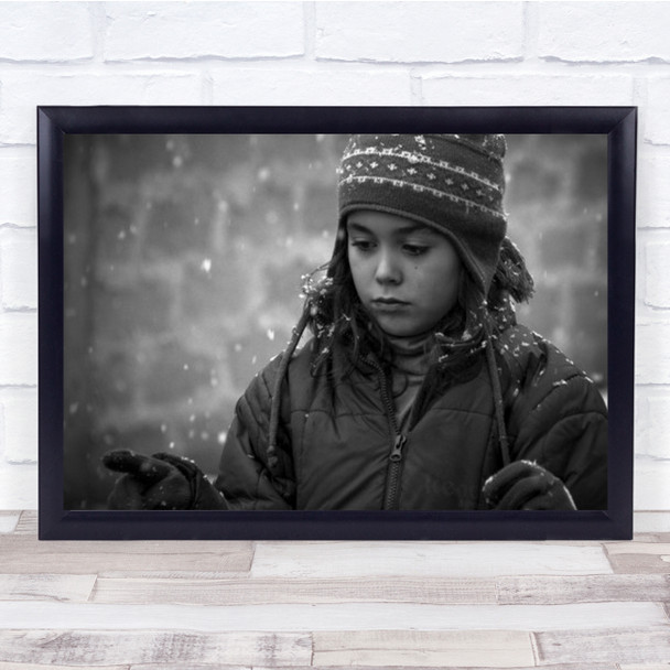 Little Child In Coat And Hat Curious Snow Wall Art Print