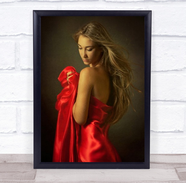 Ronnie Portrait Girl Red Holding Material Wall Art Print